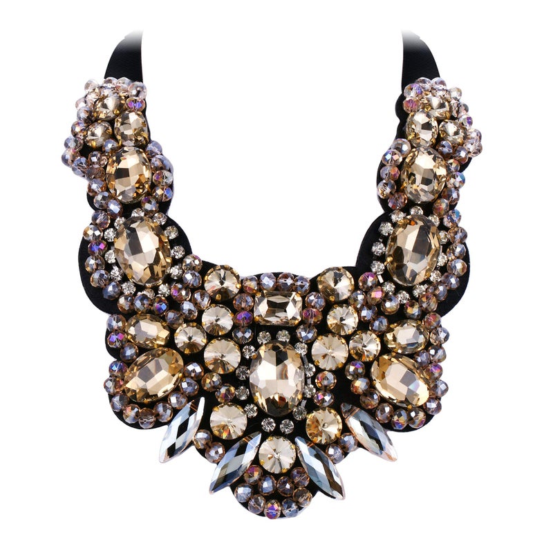 Flyonce Brown Rhinestone Crystal Bib Chunky Collar Statement Necklace for Women Costume Jewelry - Image 1